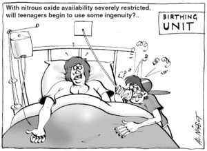 With nitrous oxide availability severely restricted, will teenagers begin to use some ingenuity?.. 'Birthing Unit'. 18 April, 2005