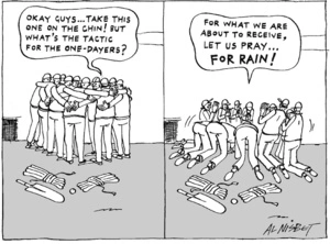 "Okay guys... Take this one on the chin! But what's the tactic for the one-dayers?" "For what we are about to receive, let us pray... FOR RAIN!" 1 December, 2004.