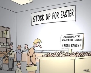 'Stock up for Easter'. 'Chocolate Easter eggs (Free range)' 20 March, 2008