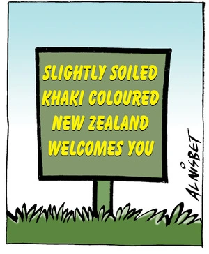 'Slightly soiled khaki coloured New Zealand welcomes you'. 2 February, 2008
