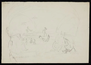 Collinson, Thomas Bernard 1822-1902 :[Rough sketch of people engaged in a range of activities, sitting, standing, climbing, several birds in the sky area. 1843?]