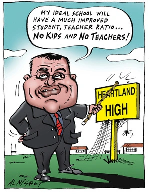 Heartland High. "My ideal school will have a much improved student, teacher ratio... NO KIDS and NO TEACHERS!" 14 February, 2004