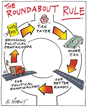 The Roundabout RULE. Tax payer. More tax. For better roads. For political bandwagons 'Vote'. Bringing political propaganda 'Vote me!'. 10 March, 2005