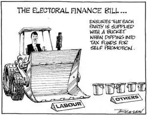 The Electoral Finance Bill... ensures that each party is supplied with a bucket when dipping into tax funds for self promotion. 19 December, 2007