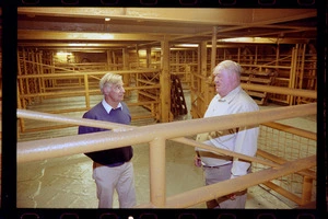 Ship master Derek Boys and charterer Jim Barker on the cattle deck of the Straitsman ferry