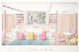 Artist unknown :T S S Monowai. First class lounge. 1948.