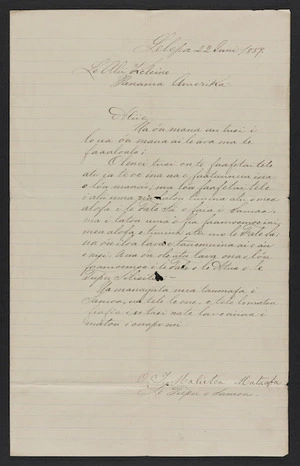 Letter in Samoan and French from King Malietoa Mataafa