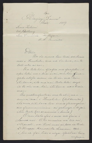 Letter from Mata'afa Iosefa to John C Klein