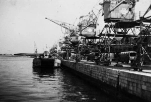 Supply Coy. vehicles working the docks at Trieste after the war