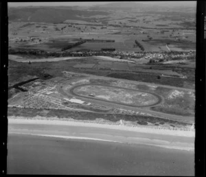 Coastal view, Ruakaka, Whangarei District, Northland Region, featuring racecourse and with town and river in the background