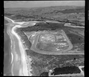 Coastal view, Ruakaka, Whangarei District, Northland Region, featuring racecourse and with town and river in the background