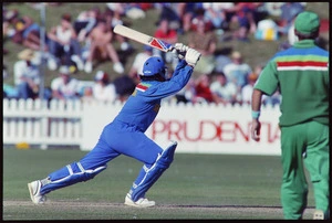 Arjuna Ranatunga batting in a cricket match between New Zealand and Sri Lanka at the Basin Reserve, Wellington