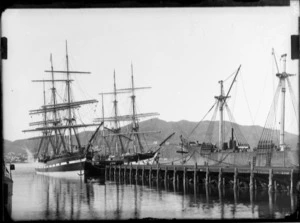 Unidentified ships moored at Railway Wharf, Lambton, Wellington