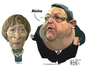 Webb, Murray, 1947- :Georgina Te Heuheu and Gerry Brownlee. Aloha [ca 5 February 2004]