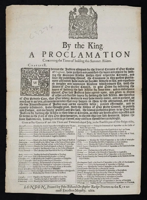 By the King. A proclamation concerning the times of holding this summer assizes.