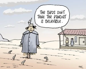 "The birds don't think the raincoat is believable." 24 January, 2008