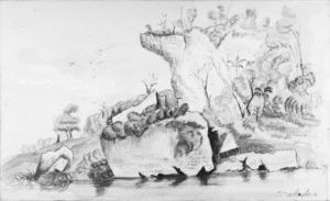 [Baigent, Amos], fl 1860-90s :Takaka [river and cliffs. 1860-70s].