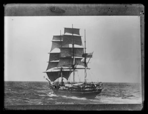 The missionary sailing ship John Williams (probably John Williams III) at sea.