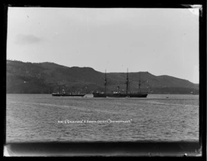 HMS "Goldfinch" and French cruiser "Duchaffault" in Port Chalmers harbour