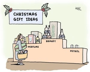 Christmas gift ideas. Perfume, brandy, petrol. 12 December, 2007