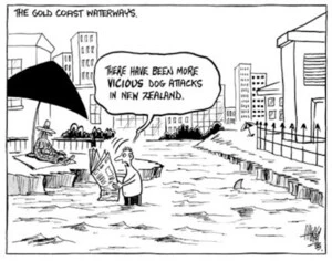 The Gold Coast waterways. "There have been more vicious dog attacks in New Zealand." 11 February, 2003.