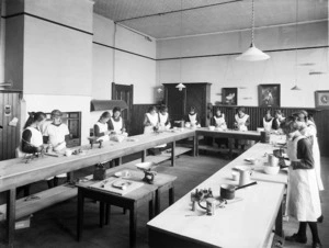 A class of girls during a cookery class at Wanganui Technical College