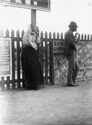 Maori man and woman, at Otaki railway station