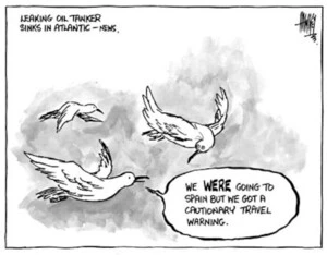 Leaking oil tanker sinks in Atlantic - News. "We WERE going to Spain but we got a cautionary travel warning." 21 November, 2002.