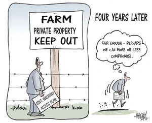Farm. Private property - keep out. Four years later - "Fair enough, perhaps we can more or less compromise." 8 March, 2007
