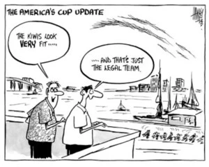 The America's Cup update. "The Kiwis look VERY fit....." "....and that's just the legal team." 18 December, 2002.