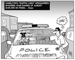 Hamilton's traffic light windscreen washers have racked up almost $100,000 in fines....News. "Oops!" 12 January, 2004.