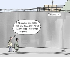 "If the Council did a mural here of a dull, grey, patchy retaining wall - how would we know?" 6 February, 2007
