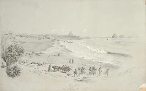 Strutt, William 1825-1915 :The beach, New Plymouth, N. Z. 1855.