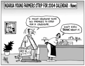 Ngarua young farmers strip for 2004 calendar - News. "I might organise some old farmers to strip for a calendar." "Don't even THINK about it." 12 November, 2003