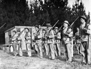 Members of the New Zealand Home Guard in camp.