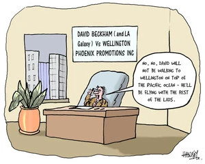 David Beckham (and LA Galaxy) vs Wellington Phoenix Promotions inc. "No, no, David will not be walking to Wellington on top of the Pacific Ocean - he'll be flying with the rest of the lads." 19 September, 2007