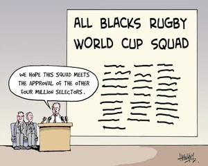 All Blacks' Rugby World Cup Squad. "We hope this squad meets the approval of the other four million selectors." 23 July, 2007