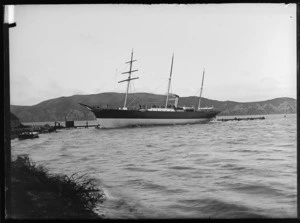 Ship 'Hinemoa' at [dry?] dock, Wellington Harbour