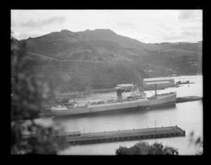 Unidentified steam ship at Port Chalmers