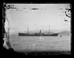 Unidentified steam ship at Port Chalmers. Possibly of the Shaw, Savill & Albion Line.