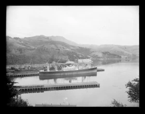Unidentified steamship, probably of the Federal Steam Navigation Co. fleet, at Port Chalmers wharf.