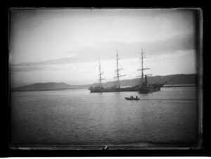 The sailing ship Combermere being towed in Otago Harbour.