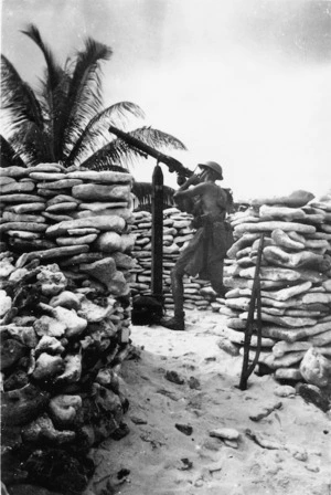 Soldier manning gun, Fanning Island