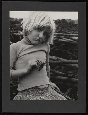Lusk, Peter :[Girl with dead weta, Mokihinui State Forest]