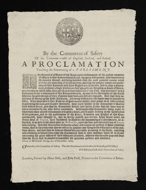 By the Committee of Safety of the Common-wealth of England, Scotland, and Ireland. A proclamation touching the summoning of a Parliament.