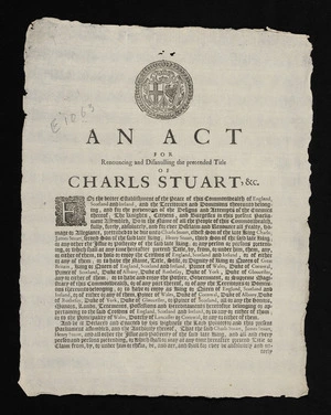 An Act for renouncing and disanulling the pretended title of Charls Stuart, &c.
