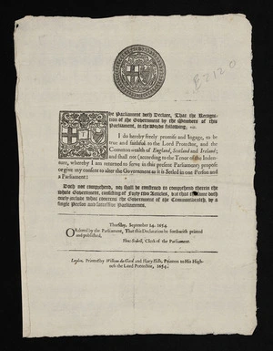 The Parliament doth declare, that the recognition of the government by the members of this Parliament, in the words following; viz. I do hereby freely promise and ingage, to be true and faithful to the Lord Protector, and the Commonwealth of England, Scotland and Ireland; ...