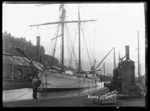 Topsail schooner 'Houto' in the Port Chalmers graving dock, May 1919