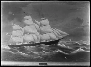 Photograph of a painting depicting the sailing ship 'James Baines' at sea, under full sail