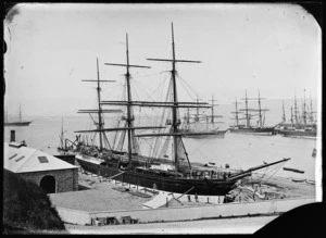 Shaw, Savill & Albion Co sailing ship Invercargill in the graving dock at Port Chalmers